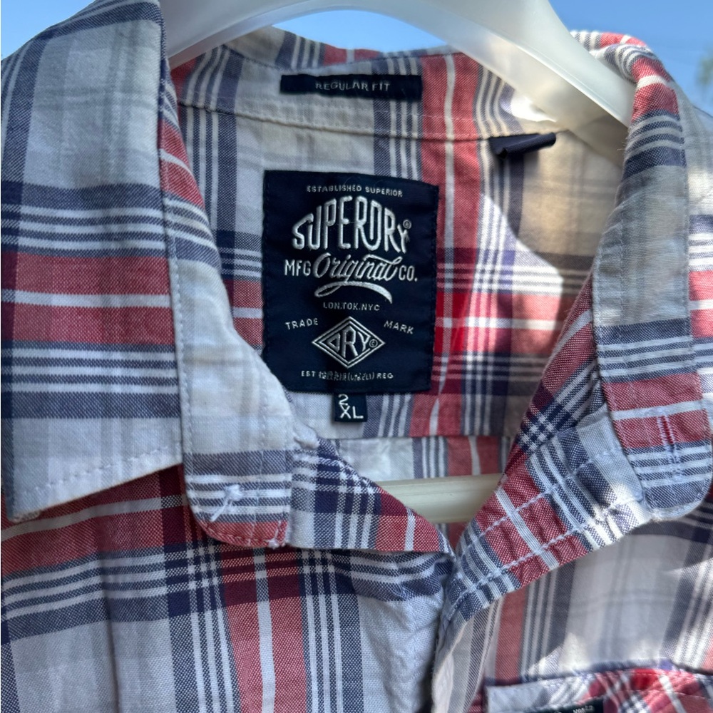 Superdry Red and White Plaid Short Sleeve Button-Down Shirt - Picture 7 of 7